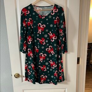 Festive Green dress with candy can print